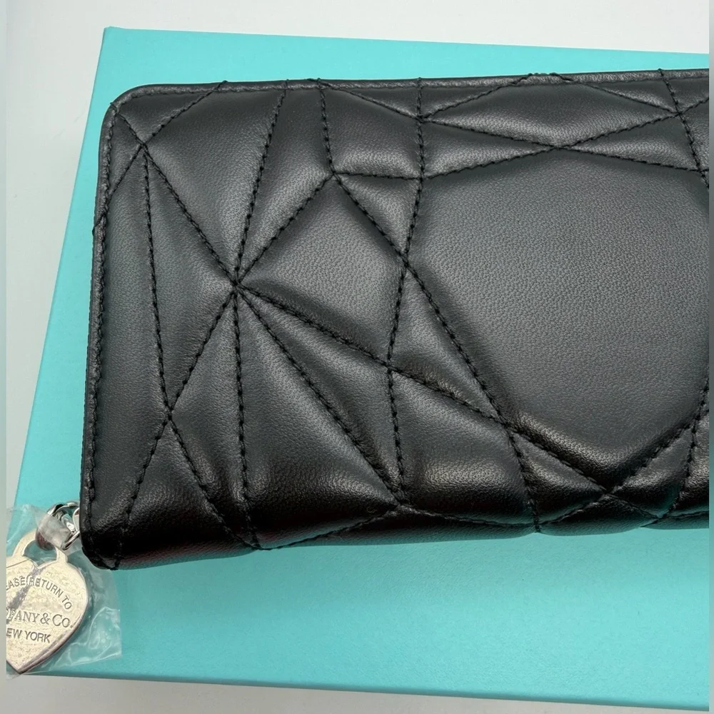 Tiffany & Co. New Black Padded Large zip Wallet